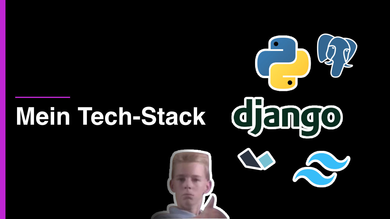 Logos verschiedener Technologien wie Python, PostgreSQL auf einem technisch anmutenden Hintergrund